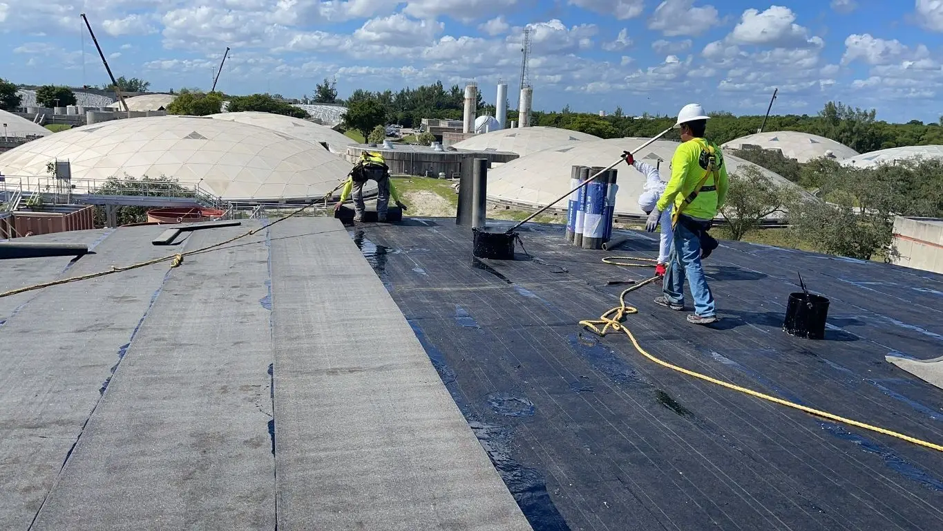 Field mobilization and active commercial roof repair in progress