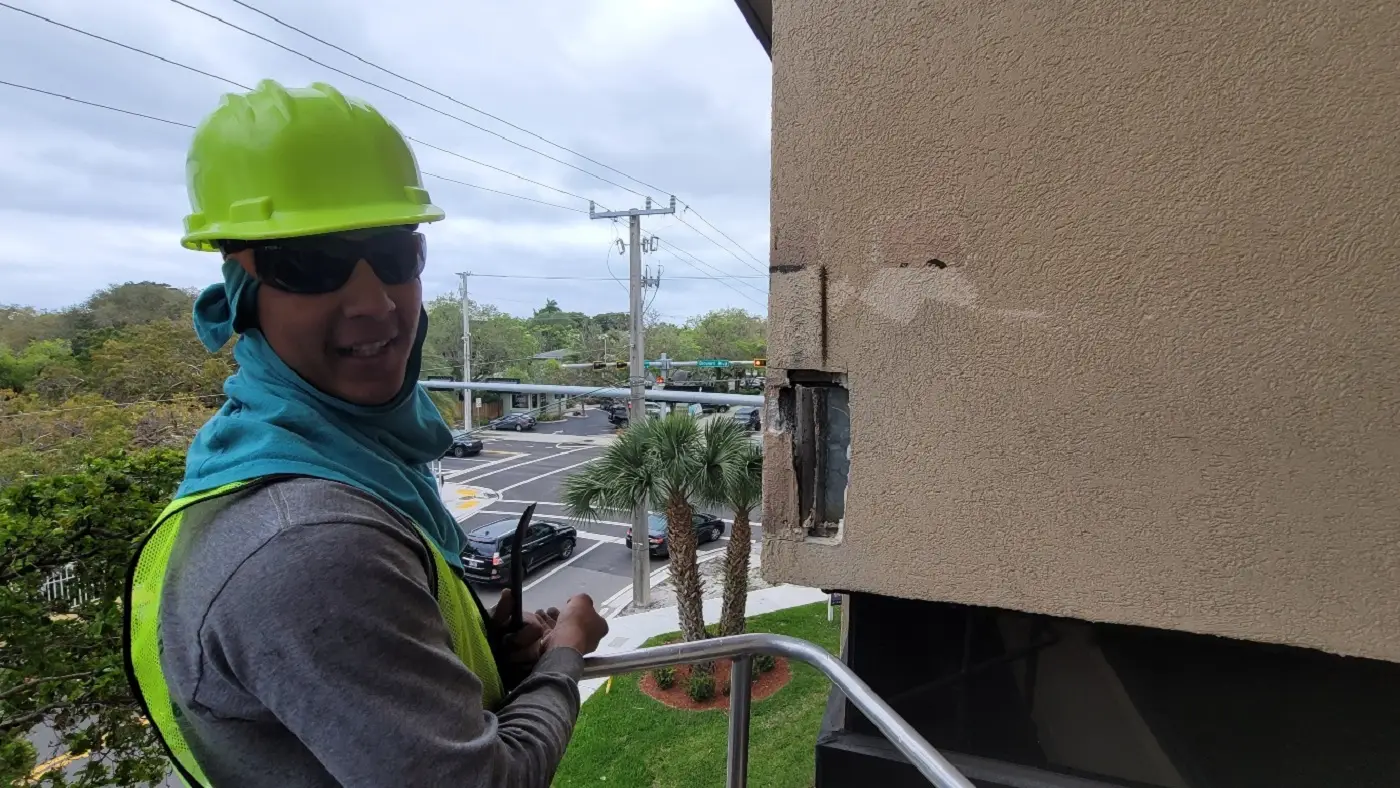 Commercial exterior stucco repair and masonry restoration in South Florida